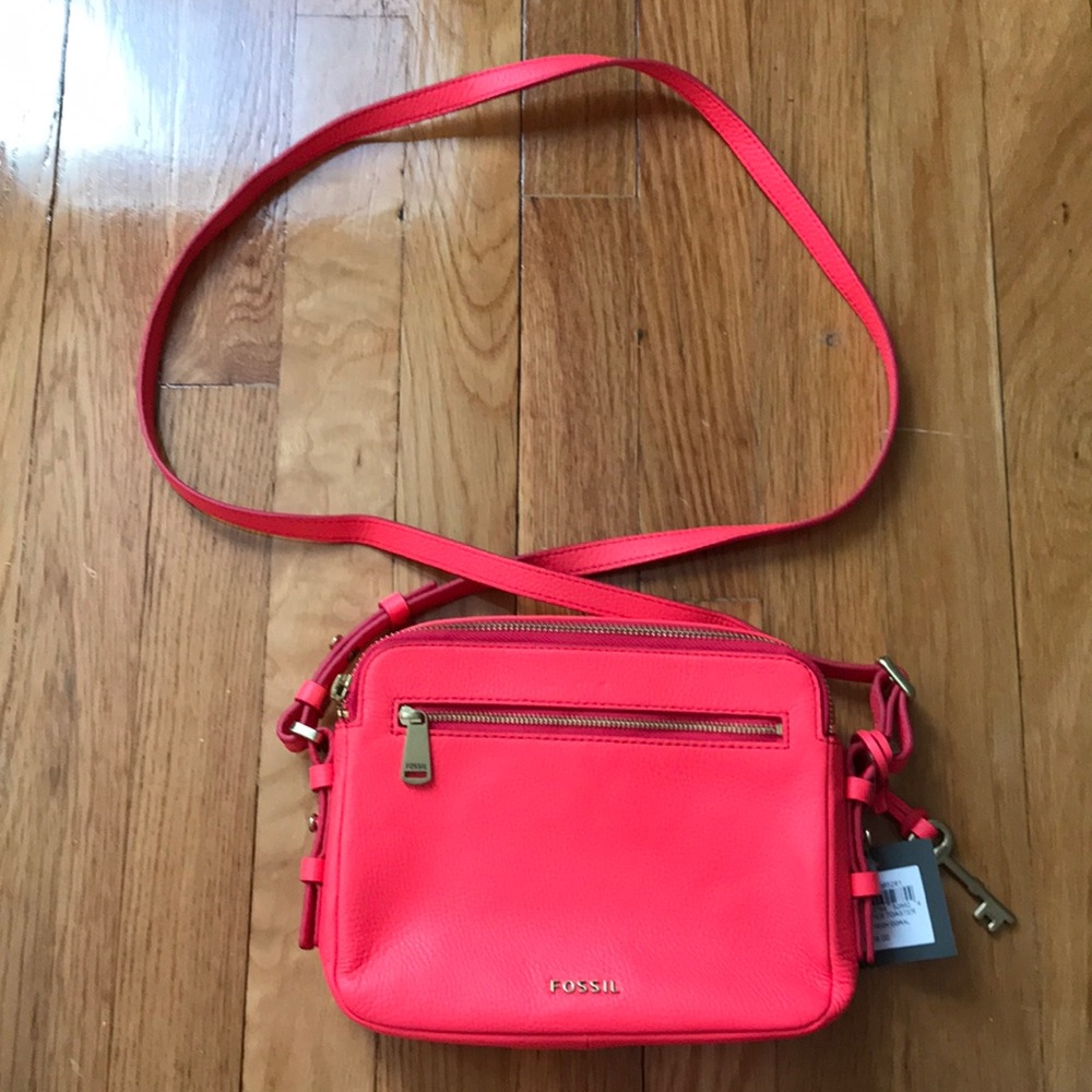 Bright Coral leather Fossil crossbody